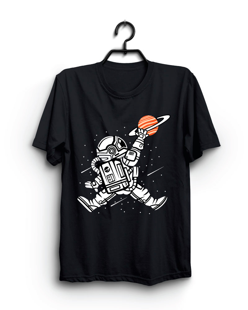 Cloth Machine aastro on saturn pure cotton Black Oversized Tshirt