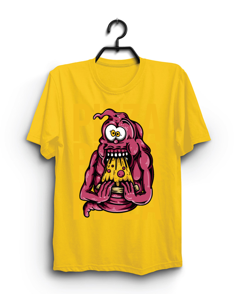 Cloth Machine alien pizza pure cotton Yellow Tshirt
