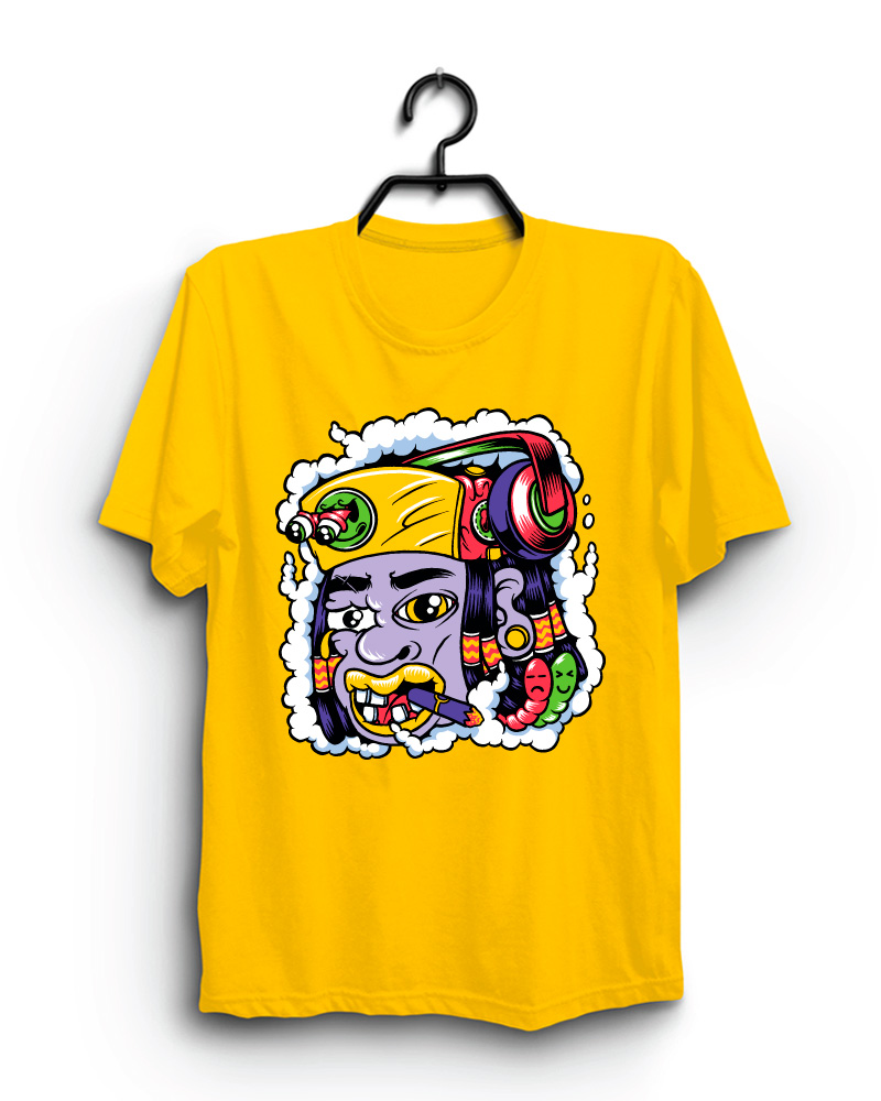 Cloth Machine astro smoke pure cotton Yellow Tshirt