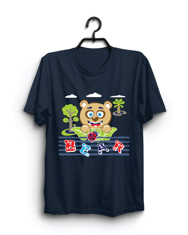 Cloth Machine bear pure cotton Navy Blue Tshirt