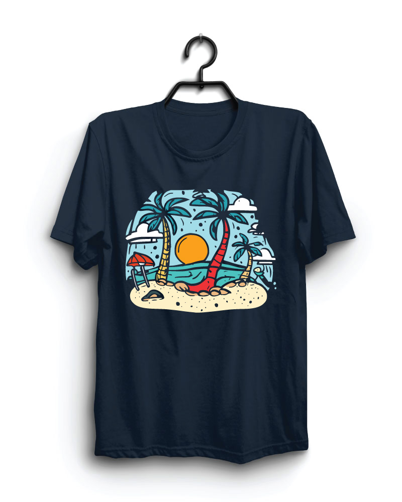 Cloth Machine blue beach pure cotton Navy Blue Tshirt