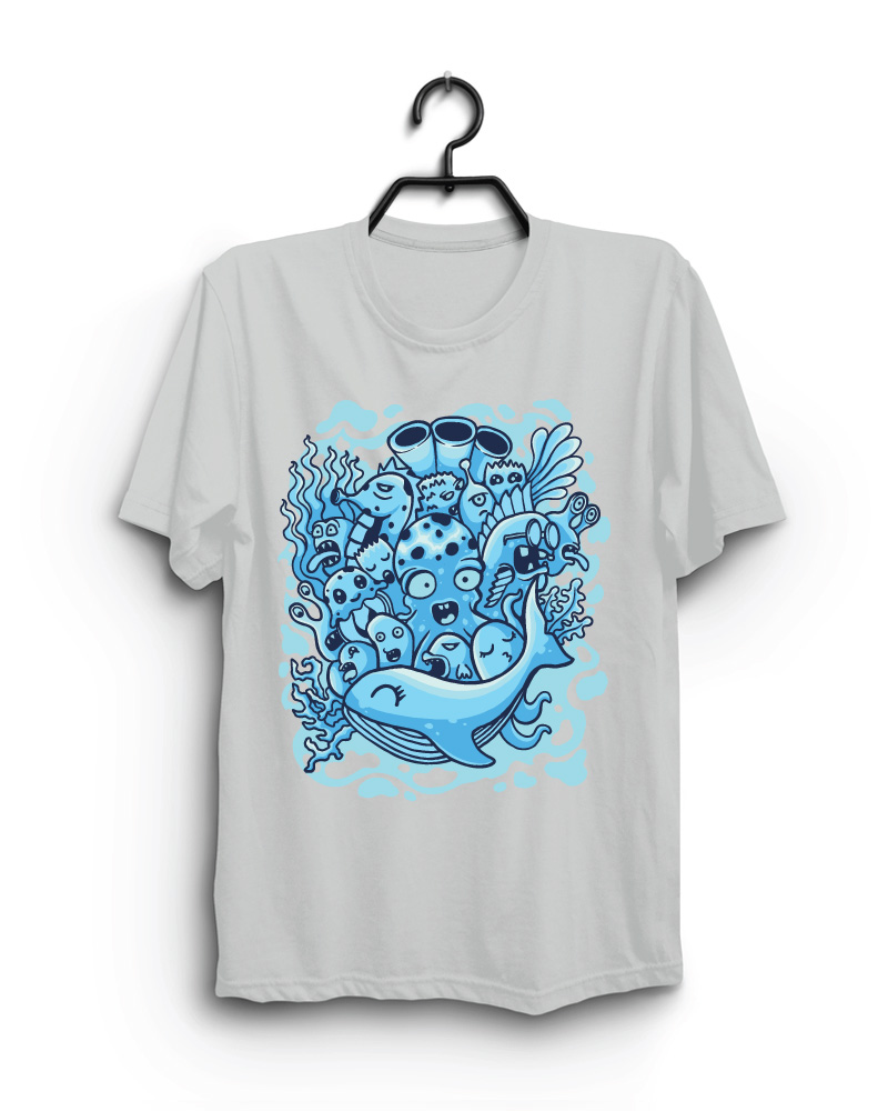 Cloth Machine blue cute monsters pure cotton Grey Tshirt
