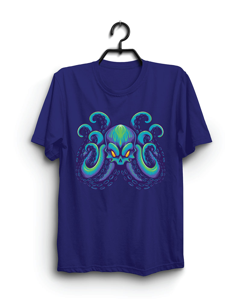 Cloth Machine blue octopus pure cotton Royal Blue Tshirt