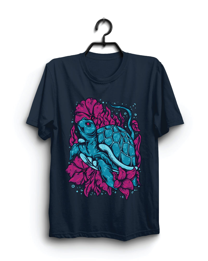 Cloth Machine blue turtle pure cotton Navy Blue Tshirt