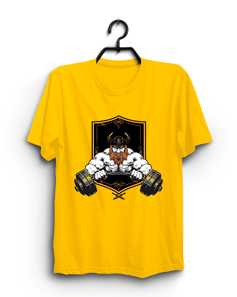 Cloth Machine bodybuilder pure cotton Yellow Tshirt