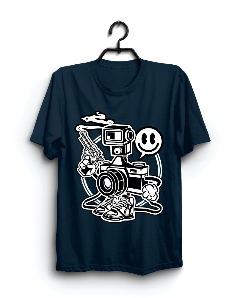 Cloth Machine camera man pure cotton Navy Blue Tshirt