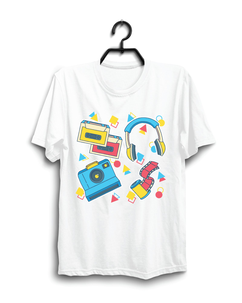 Cloth Machine camera music pure cotton White Oversized Tshirt