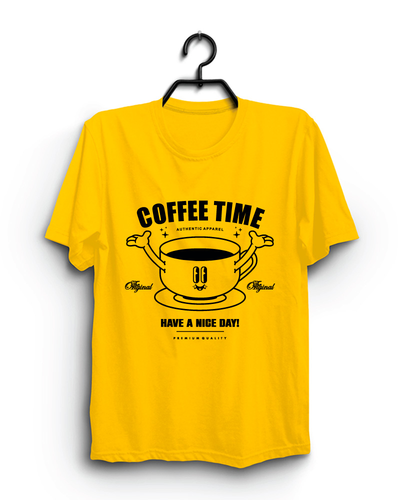 Cloth Machine coffee time pure cotton Yellow Tshirt