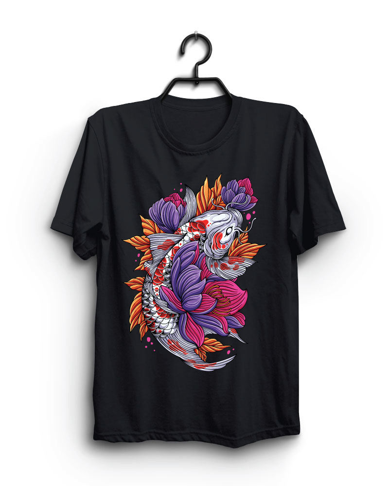Cloth Machine colorful fish pure cotton Black Oversized Tshirt