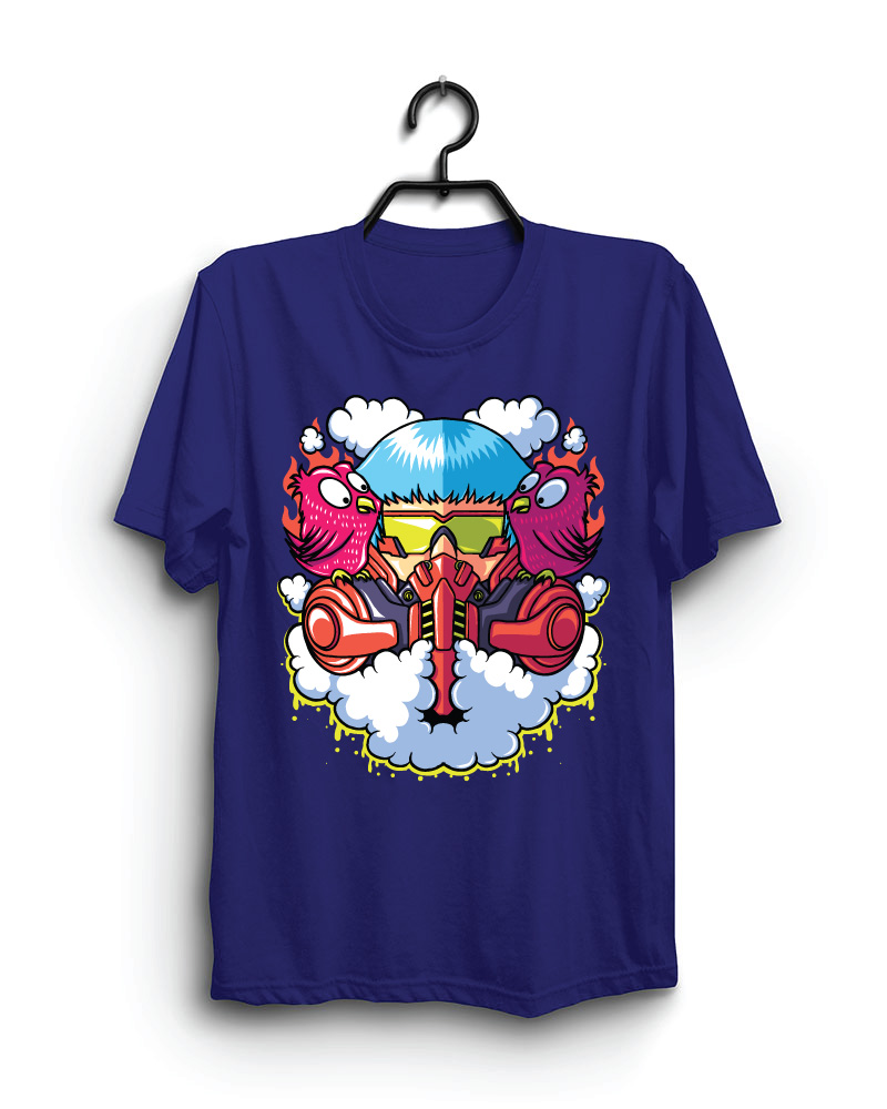 Cloth Machine cute astro pure cotton Royal Blue Tshirt