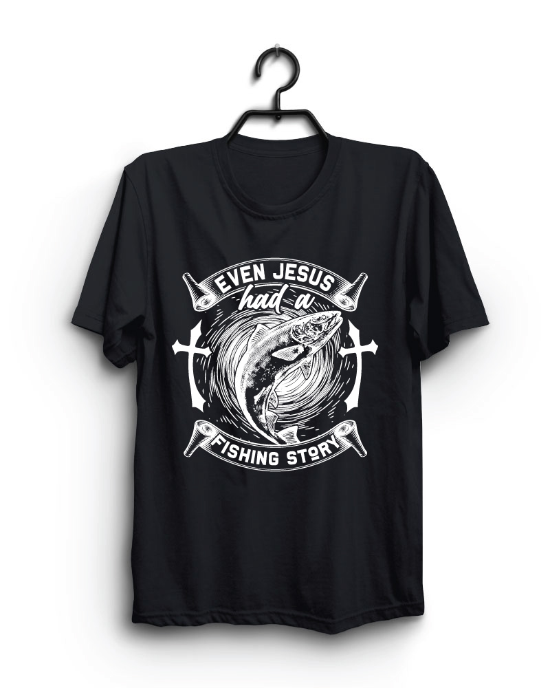Cloth Machine jesus fishing story pure cotton Black Oversized Tshirt