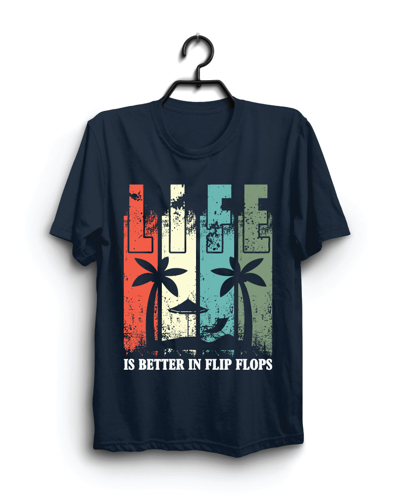 Cloth Machine life flipflop pure cotton Navy Blue Tshirt