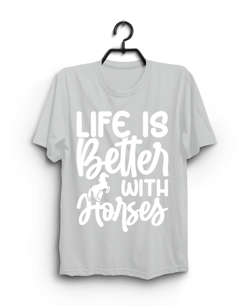 Cloth Machine life is better with horses pure cotton Grey Tshirt