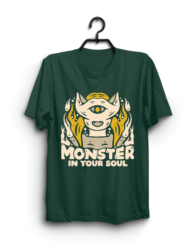 Cloth Machine monster in your soul pure cotton Bottle Green Tshirt