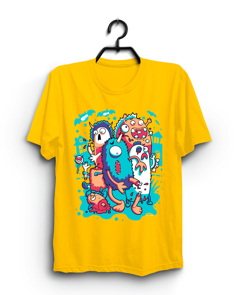 Cloth Machine monster team pure cotton Yellow Tshirt