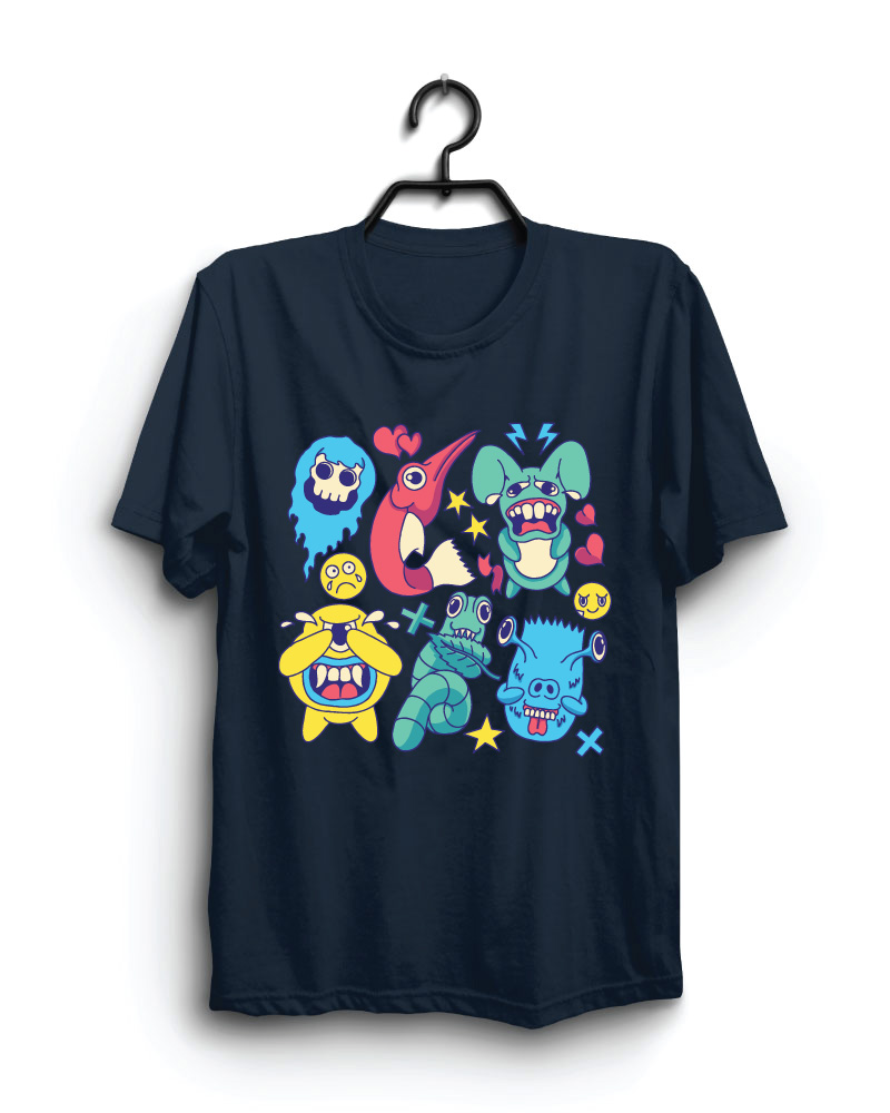 Cloth Machine moster animal pure cotton Navy Blue Tshirt