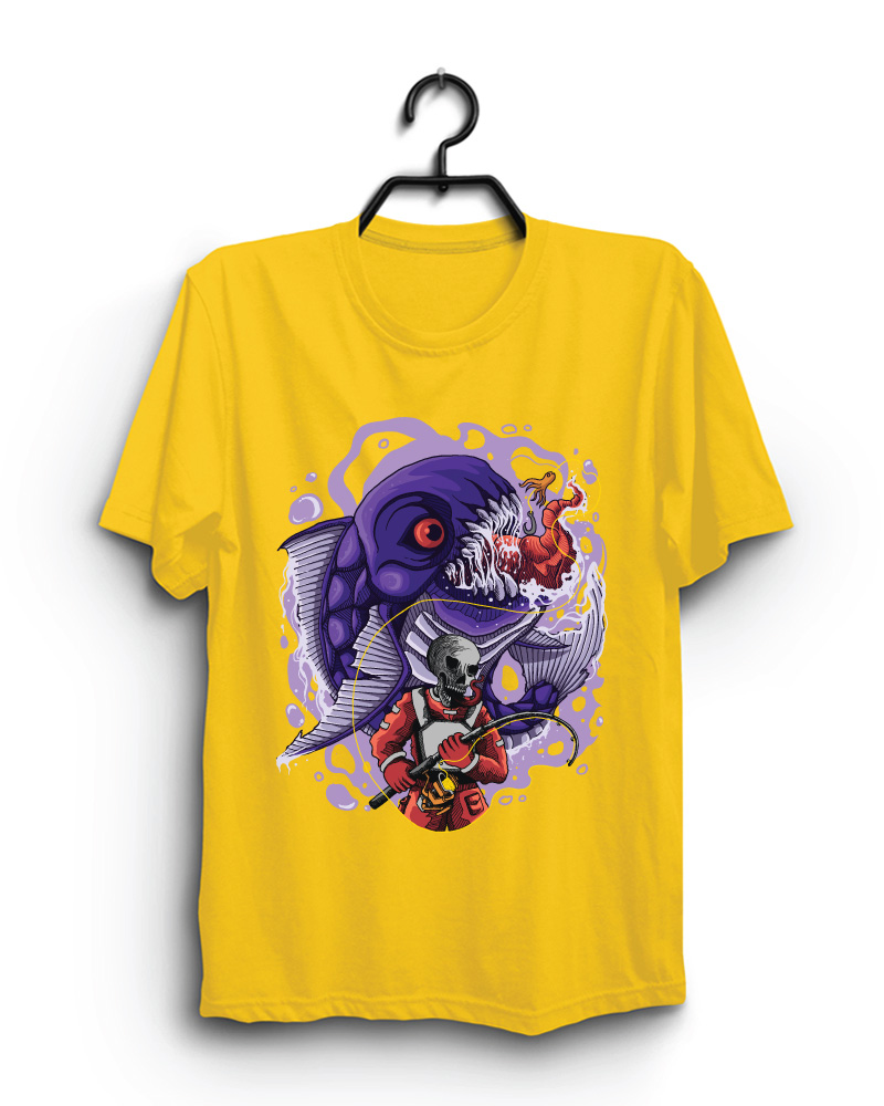 Cloth Machine moster fish pure cotton Yellow Tshirt