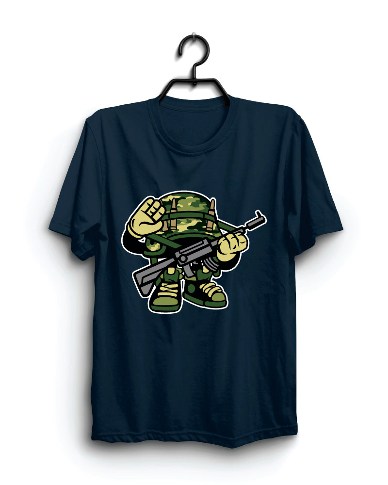 Cloth Machine ninga with gun pure cotton Navy Blue Tshirt