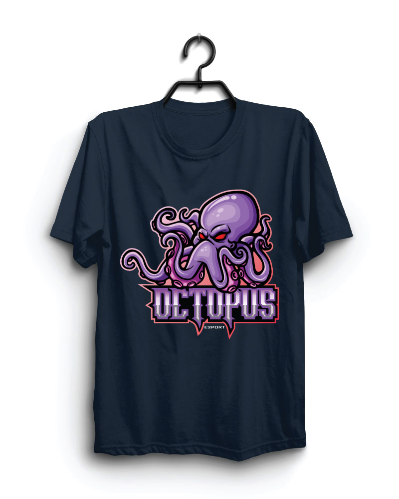 Cloth Machine octopus purple pure cotton Navy Blue Tshirt