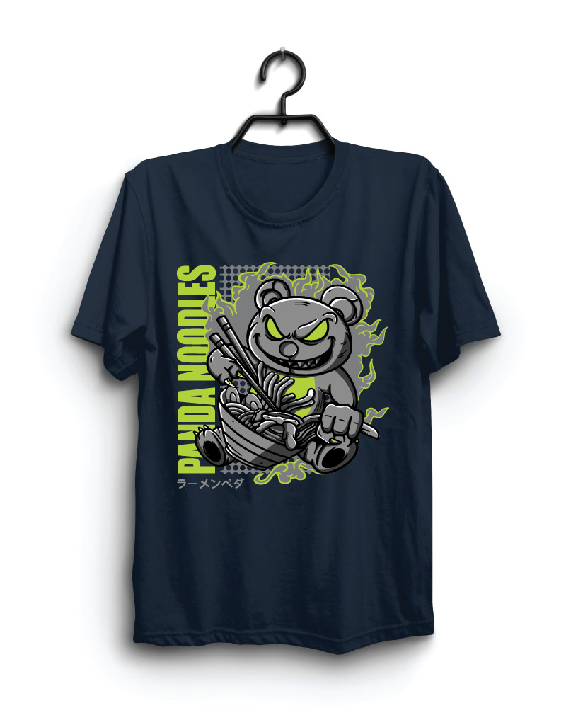 Cloth Machine panda noodles pure cotton Navy Blue Tshirt