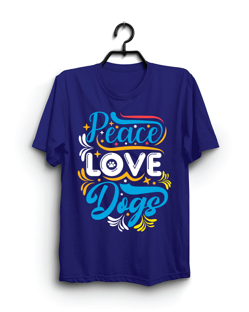 Cloth Machine peace love dogs pure cotton Royal Blue Tshirt