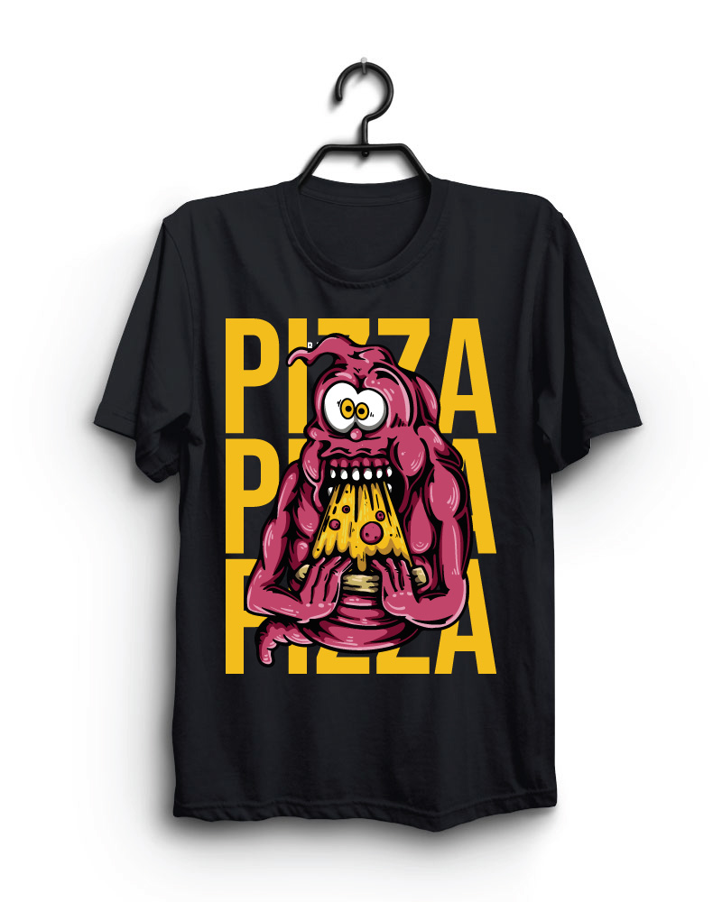 Cloth Machine pizza pure cotton Black Oversized Tshirt