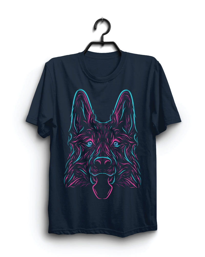 Cloth Machine purple dog pure cotton Navy Blue Tshirt