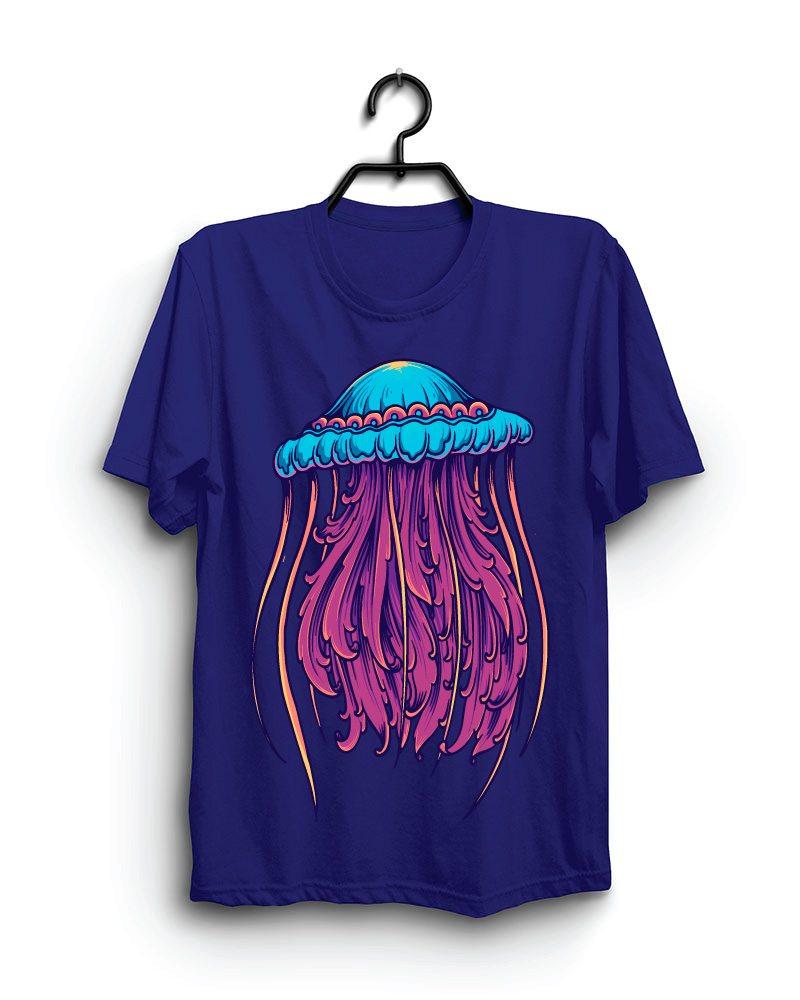 Cloth Machine purple jellyfish pure cotton Royal Blue Tshirt