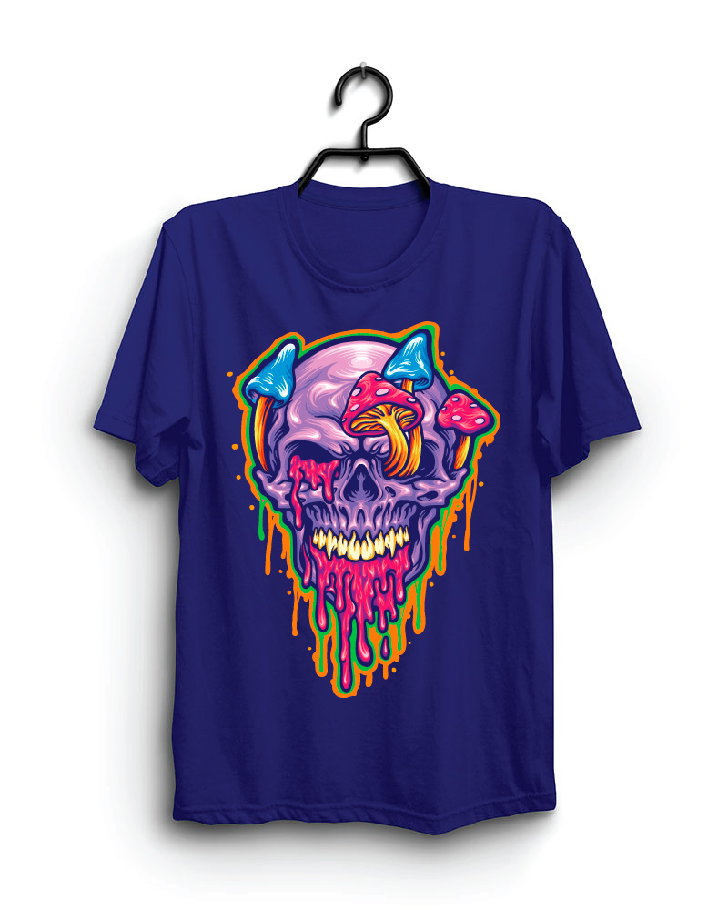 Cloth Machine purple skull pure cotton Royal Blue Tshirt