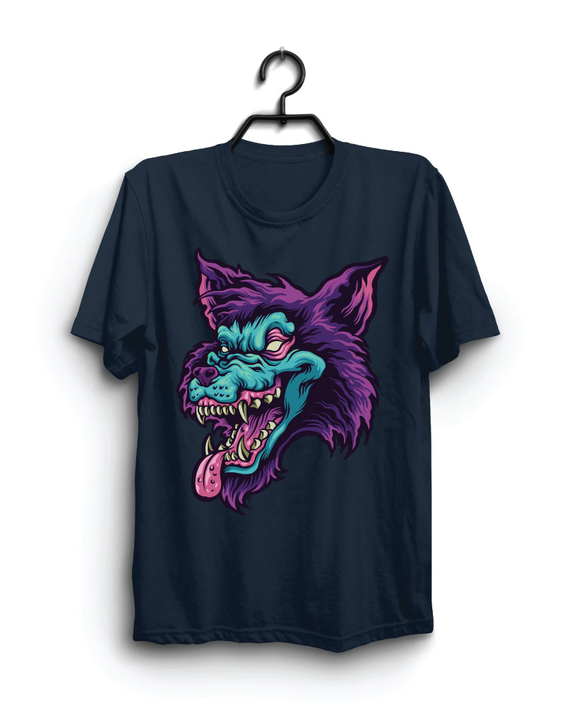 Cloth Machine purple wolf pure cotton Navy Blue Tshirt