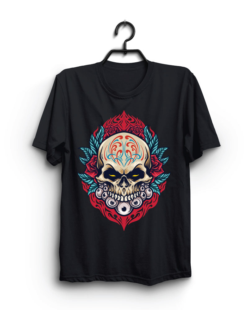 Cloth Machine red skull pure cotton Black Oversized Tshirt