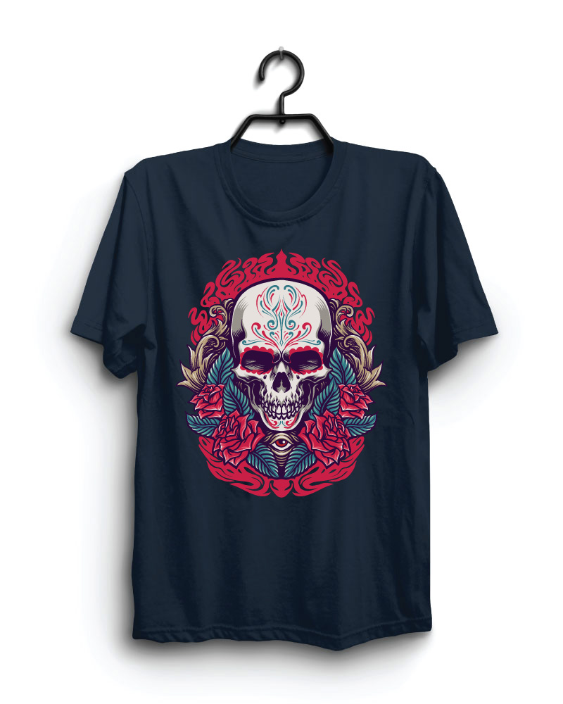 Cloth Machine red skull pure cotton Navy Blue Tshirt