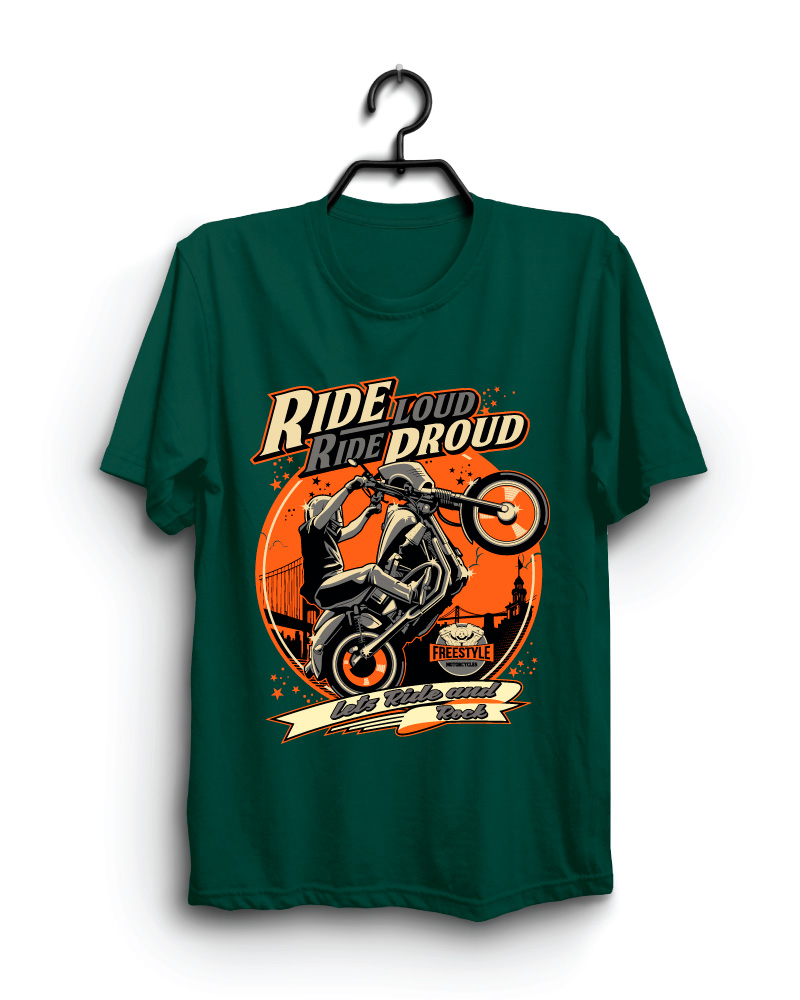 Cloth Machine ride loud ride proud pure cotton Bottle Green Tshirt