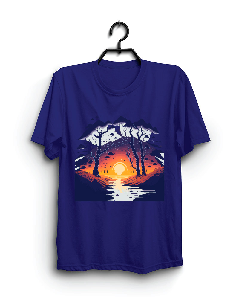 Cloth Machine river in the evning pure cotton Royal Blue Tshirt