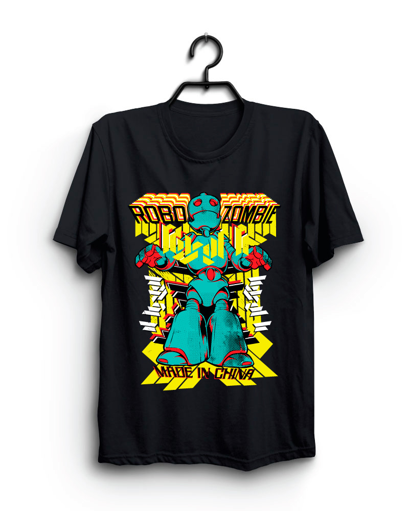 Cloth Machine robo zombie pure cotton Black Oversized Tshirt