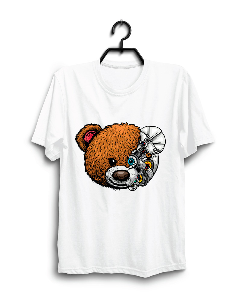 Cloth Machine robot bear pure cotton White Oversized Tshirt