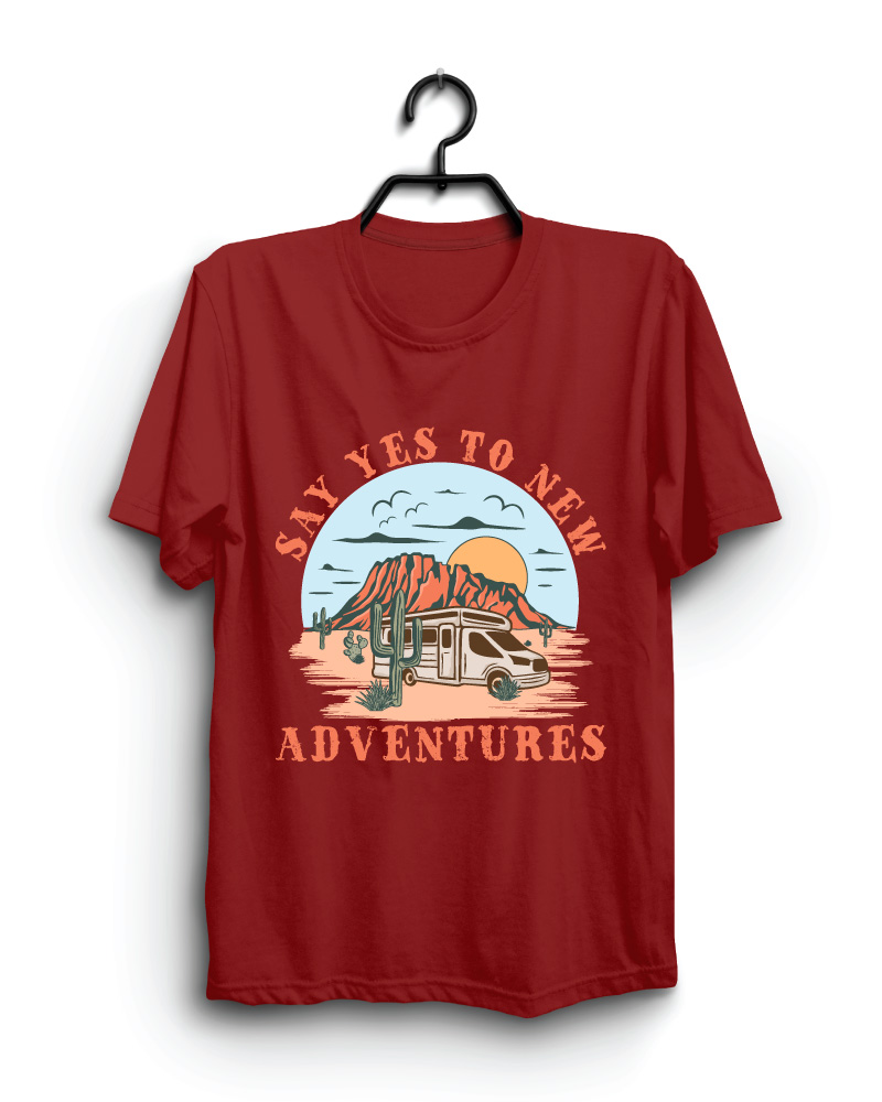 Cloth Machine say yes to new adventures pure cotton blood Red Tshirt