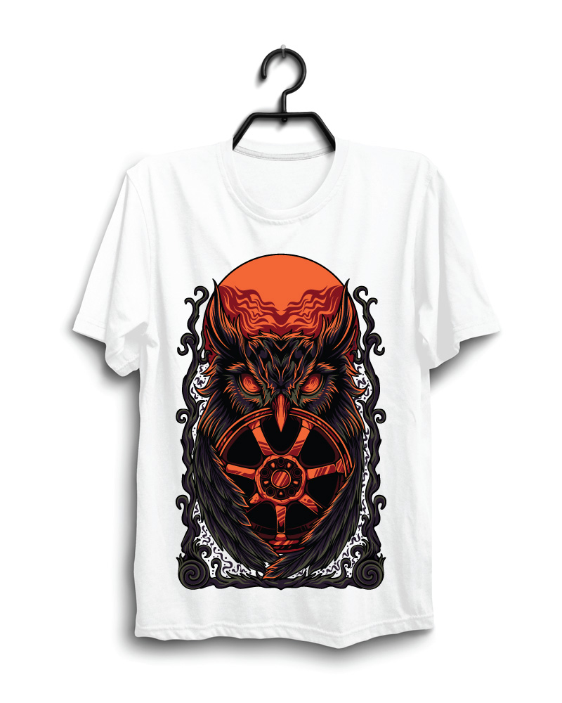 Cloth Machine ship owl pure cotton White Oversized Tshirt