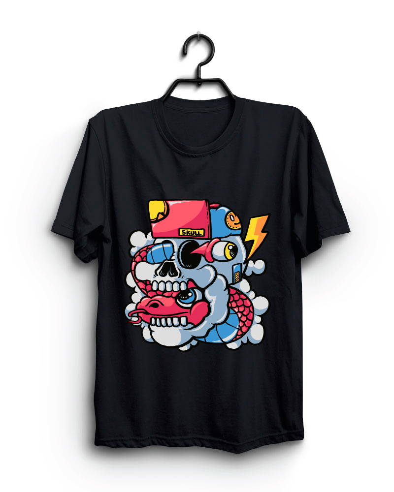 Cloth Machine skull pure cotton Black Oversized Tshirt