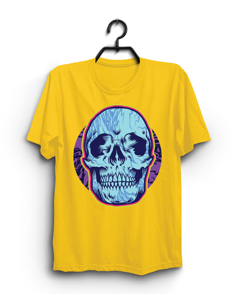 Cloth Machine sky skull pure cotton Yellow Tshirt