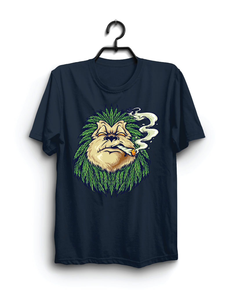 Cloth Machine smoking lion pure cotton Navy Blue Tshirt