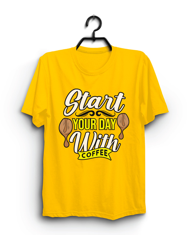 Cloth Machine start your day pure cotton Yellow Tshirt
