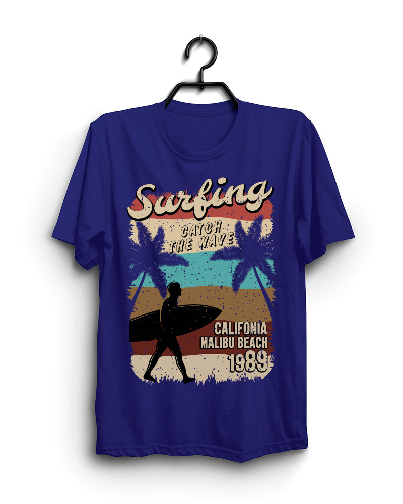 Cloth Machine surfing catch the wave pure cotton Royal Blue Tshirt