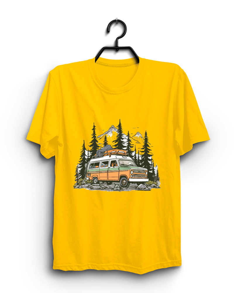 Cloth Machine tempo traveller pure cotton Yellow Tshirt