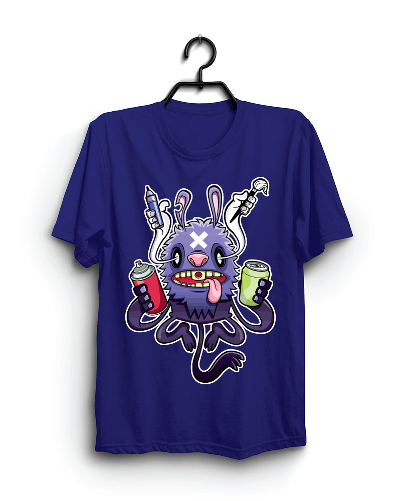 Cloth Machine the painter pure cotton Royal Blue Tshirt