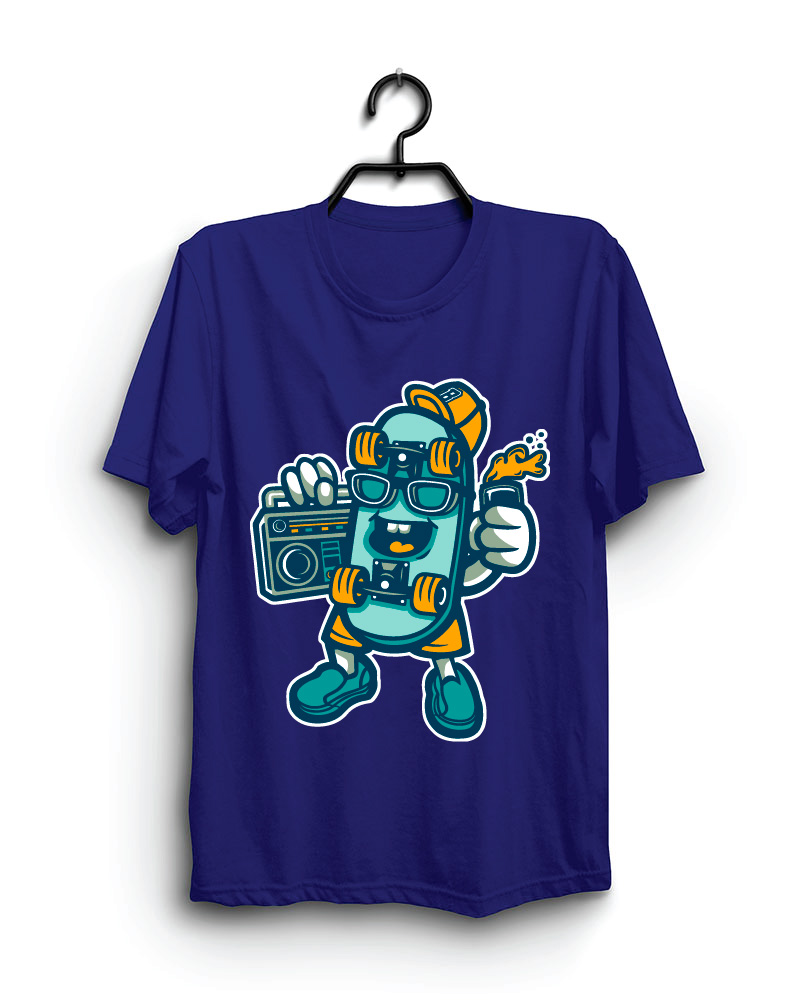 Cloth Machine the skateman listening pure cotton Royal Blue Tshirt