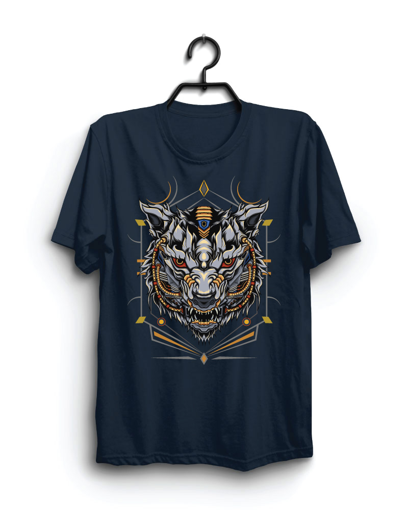 Cloth Machine tiger king pure cotton Navy Blue Tshirt