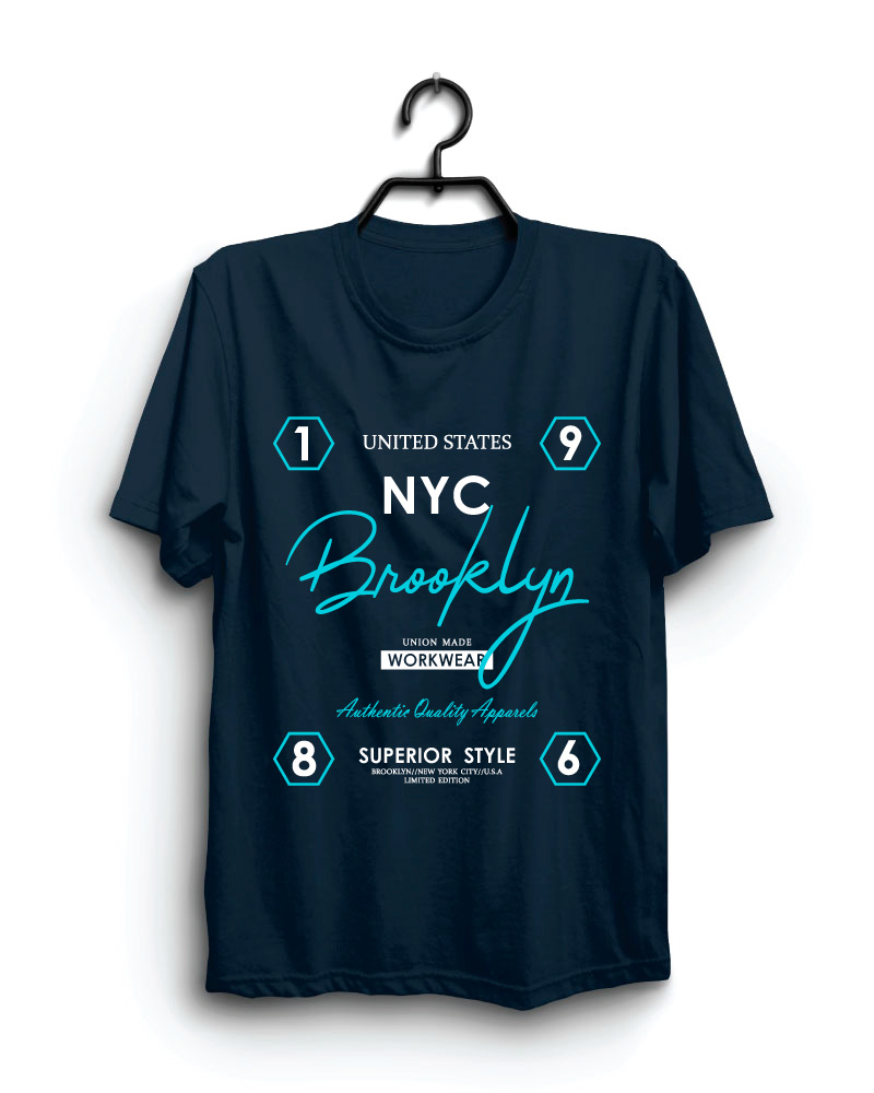 Cloth Machine united states brooklyn pure cotton Navy Blue Tshirt