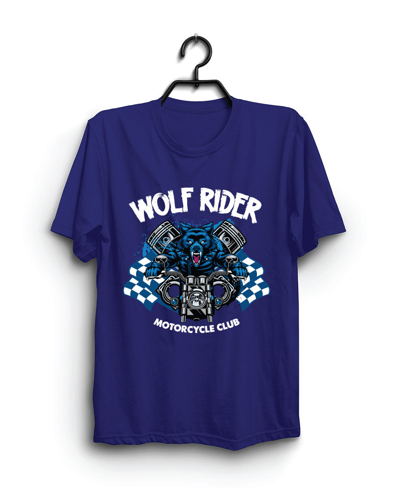 Cloth Machine wolf wrider pure cotton Royal Blue Tshirt